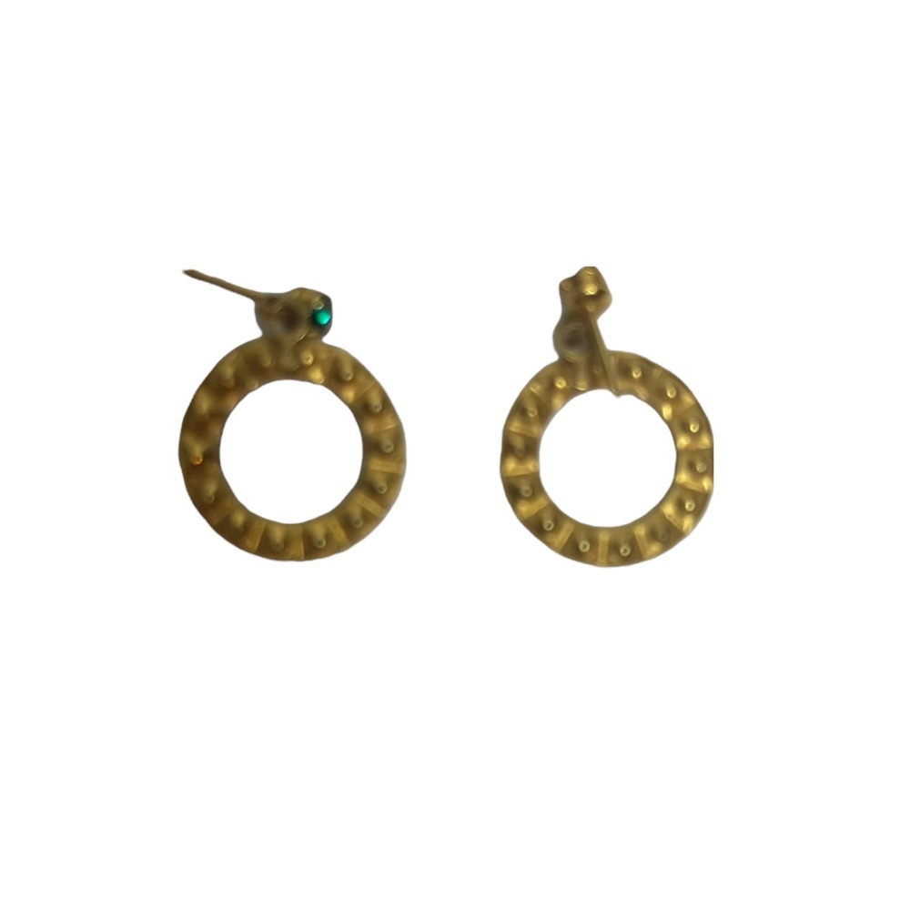 Vintage Faux Emerald Drop Hoop Gold Tone Earrings - Picture 9 of 9